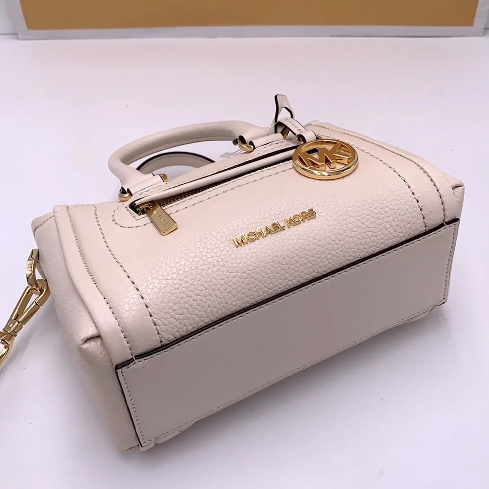 Michael Kors Carine Extra-Small Pebbled Leather Satchel Crossbody  Light Cream
